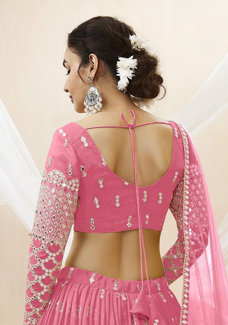 Pink Emboridered Blended Lehenga Choli - Indya