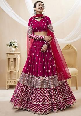 Pink Emboridered Blended Lehenga Choli