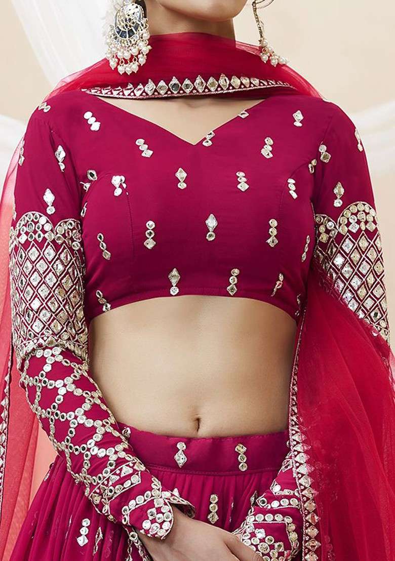 Pink Emboridered Blended Lehenga Choli - Indya