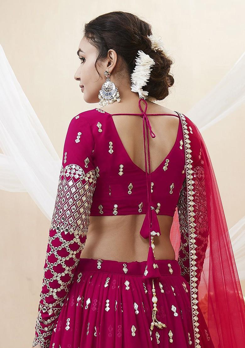 Pink Emboridered Blended Lehenga Choli - Indya