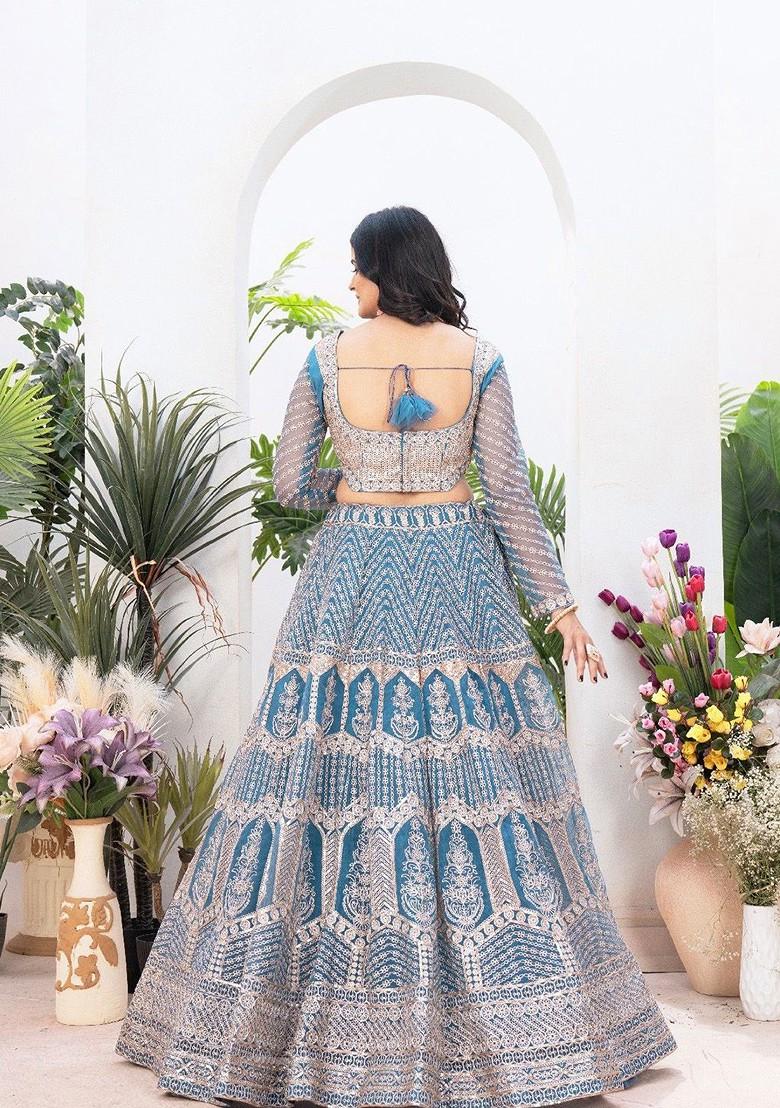 Blue Emboridered Blended Lehenga Choli - Indya