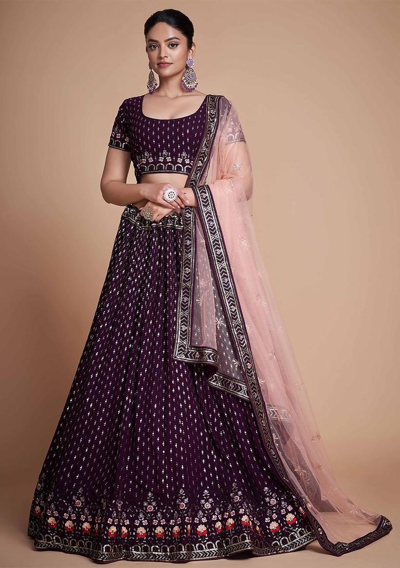 Purple Emboridered Blended Lehenga Choli - Indya