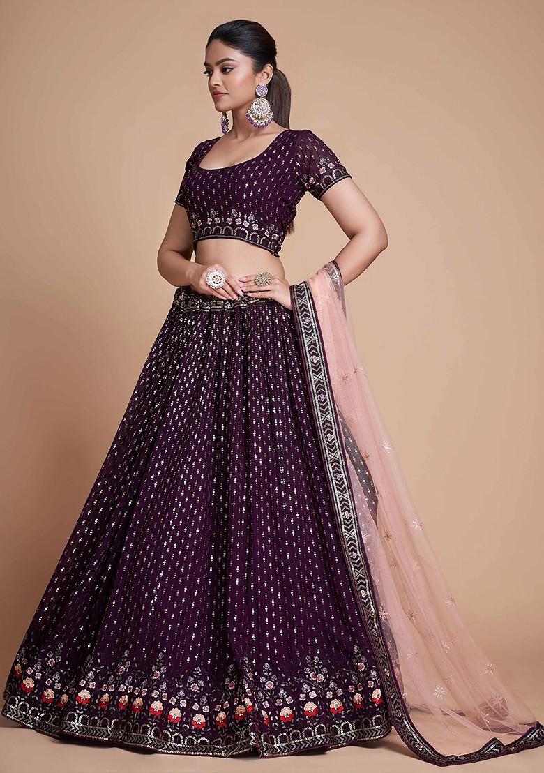 Purple Emboridered Blended Lehenga Choli - Indya