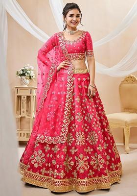 Pink Emboridered Blended Lehenga Choli