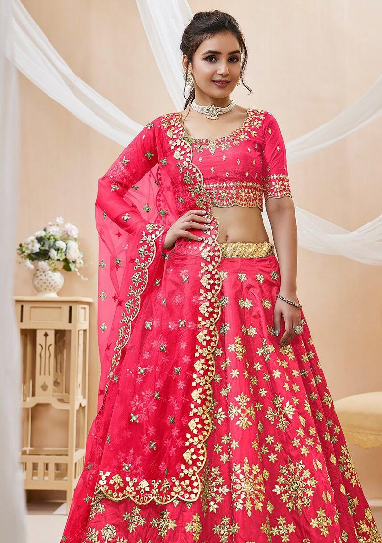 Pink Emboridered Blended Lehenga Choli - Indya