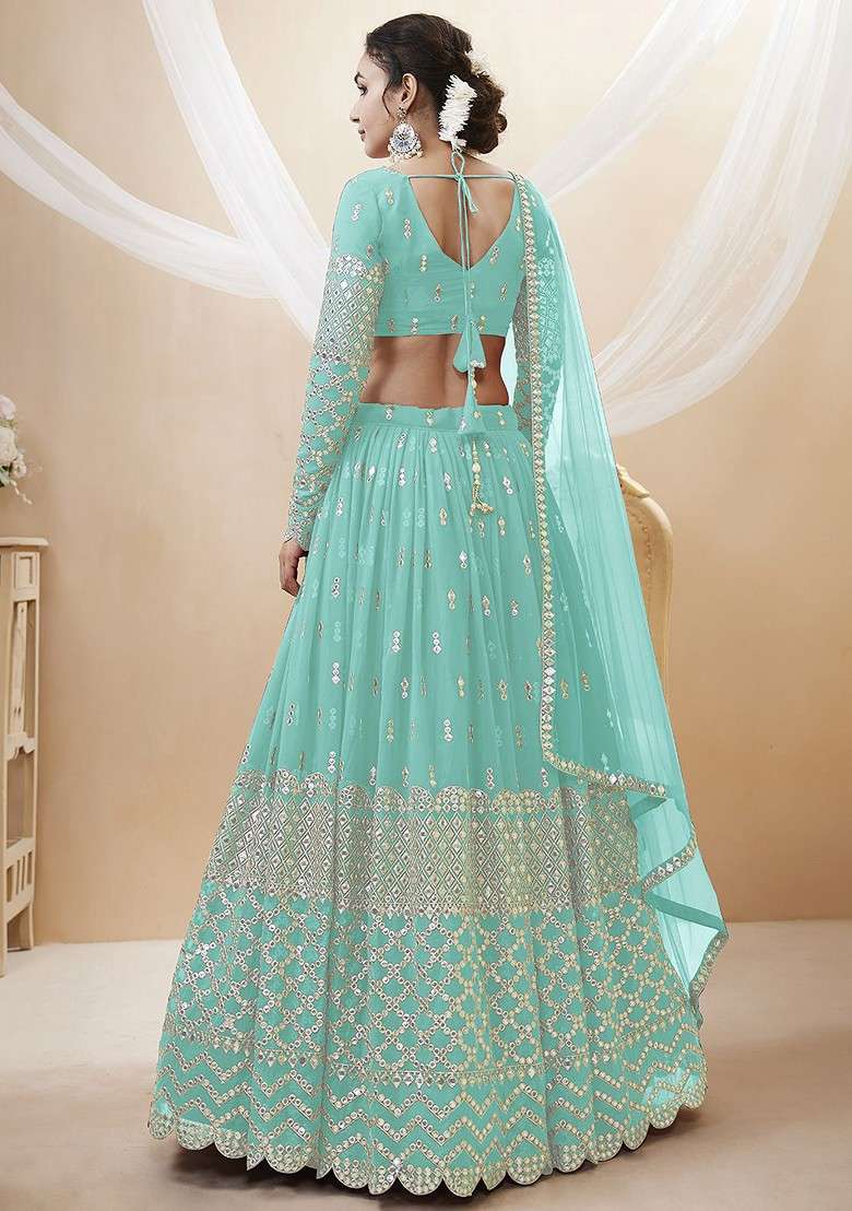 Blue Emboridered Blended Lehenga Choli - Indya