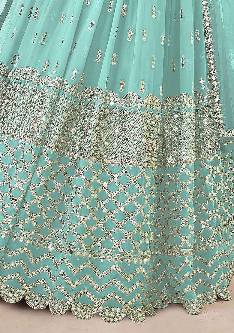 Blue Emboridered Blended Lehenga Choli - Indya