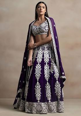 Purple Emboridered Blended Lehenga Choli
