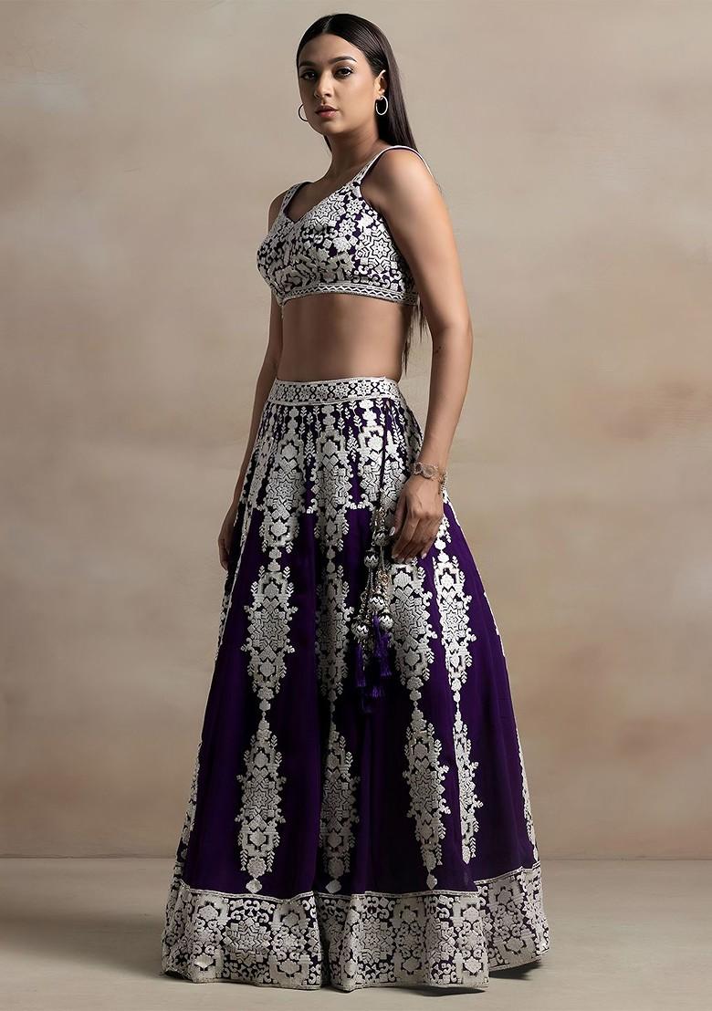 Purple Emboridered Blended Lehenga Choli - Indya