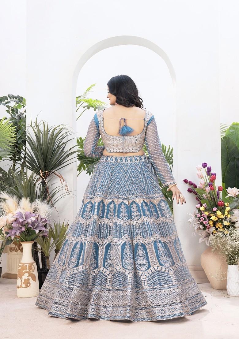 Blue Emboridered Blended Lehenga Choli - Indya