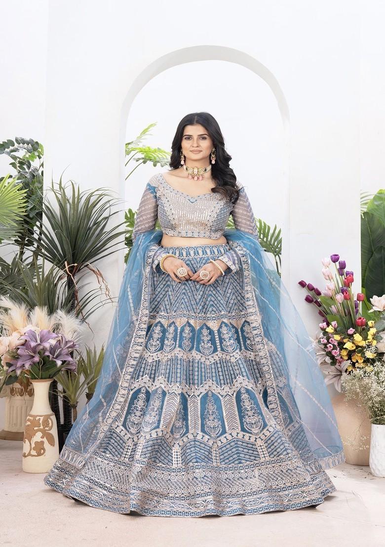 Blue Emboridered Blended Lehenga Choli - Indya