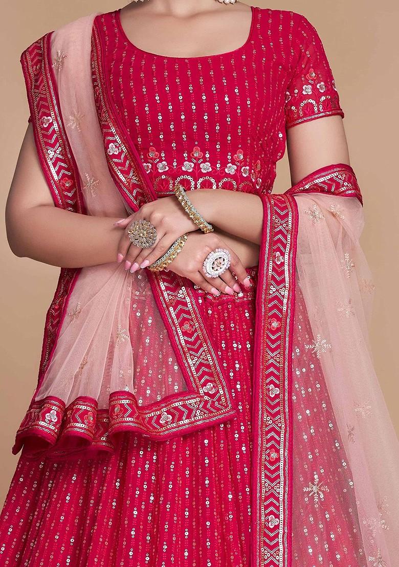 Pink Emboridered Blended Lehenga Choli - Indya