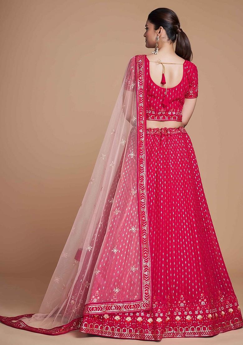 Pink Emboridered Blended Lehenga Choli - Indya