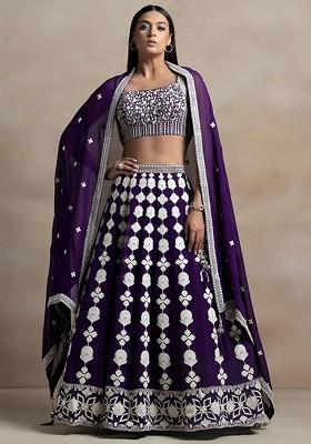 Purple Emboridered Blended Lehenga Choli