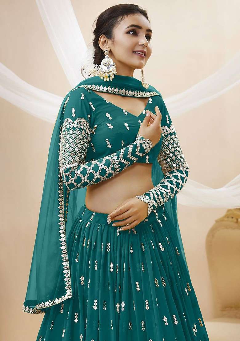 Blue Emboridered Blended Lehenga Choli - Indya