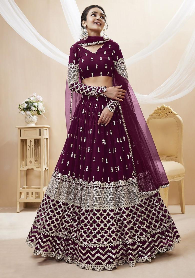 Purple Emboridered Blended Lehenga Choli - Indya