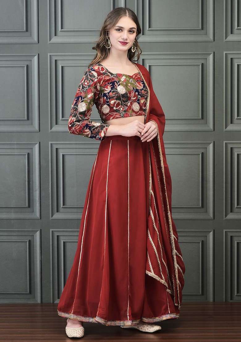 Maroon Emboridered Blended Choli Lehenga for Diwali | Wedding & Festive Wear - Indya