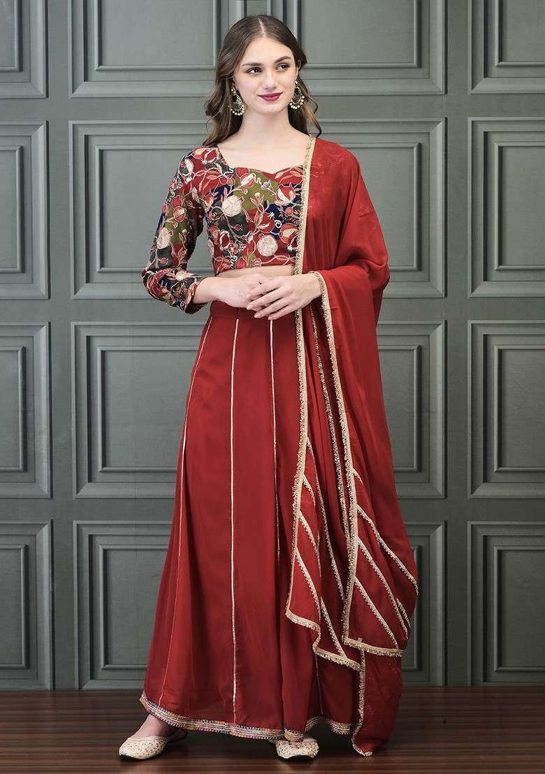 Maroon Emboridered Blended Choli Lehenga for Diwali | Wedding & Festive Wear - Indya