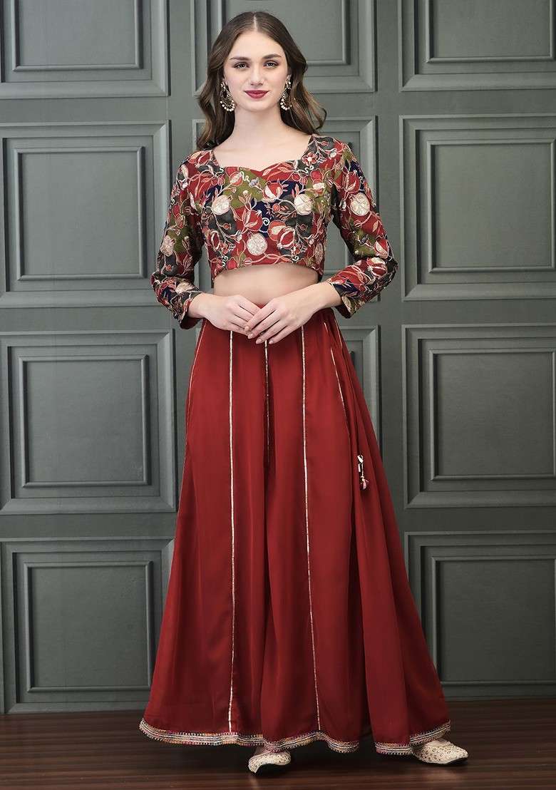 Maroon Emboridered Blended Choli Lehenga for Diwali | Wedding & Festive Wear - Indya