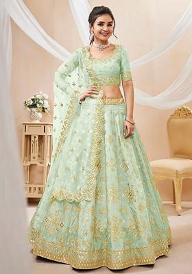 Green Emboridered Blended Lehenga Choli