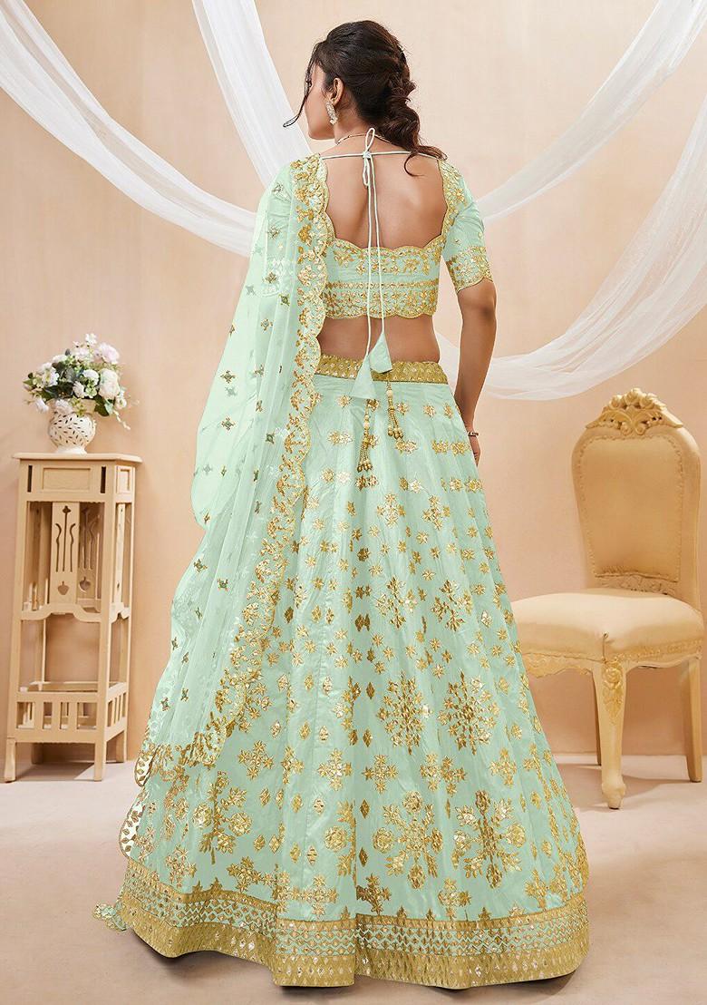 Green Emboridered Blended Lehenga Choli - Indya