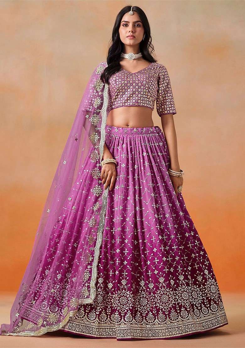 Pink Emboridered Blended Lehenga Choli - Indya