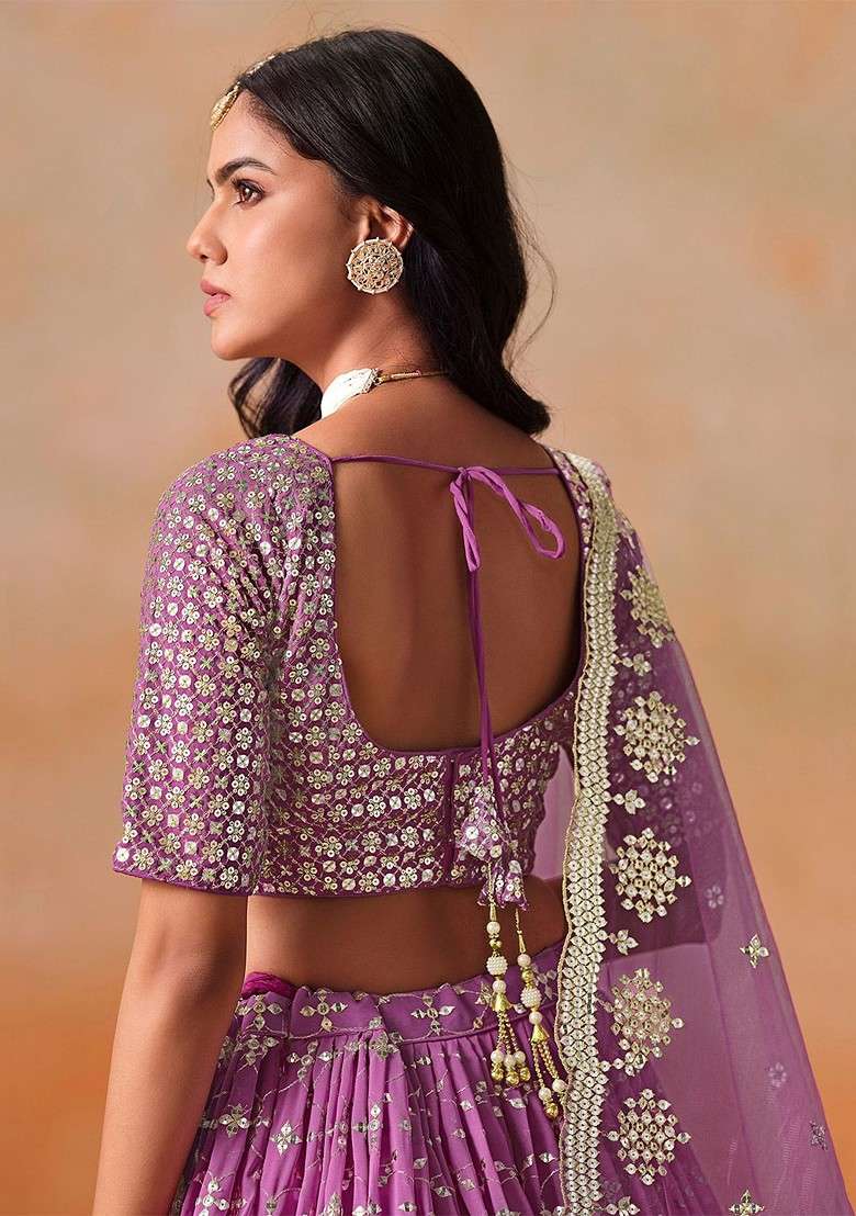 Pink Emboridered Blended Lehenga Choli - Indya