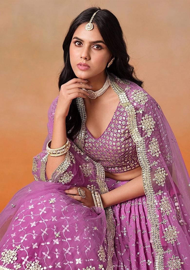 Pink Emboridered Blended Lehenga Choli - Indya