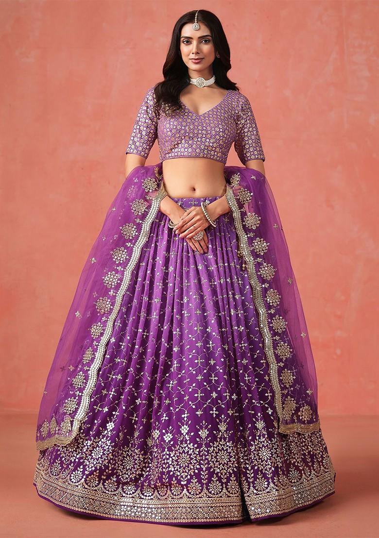 Purple Emboridered Blended Lehenga Choli - Indya