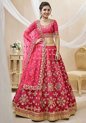 Pink Emboridered Blended Lehenga Choli