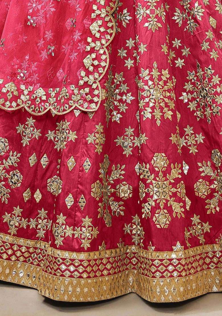 Pink Emboridered Blended Lehenga Choli - Indya