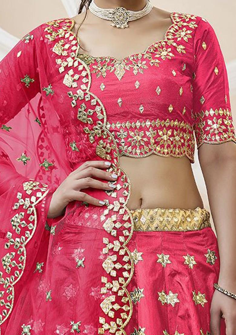 Pink Emboridered Blended Lehenga Choli - Indya
