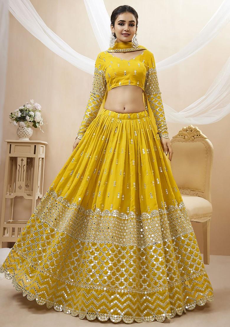 Yellow Emboridered Blended Lehenga Choli - Indya