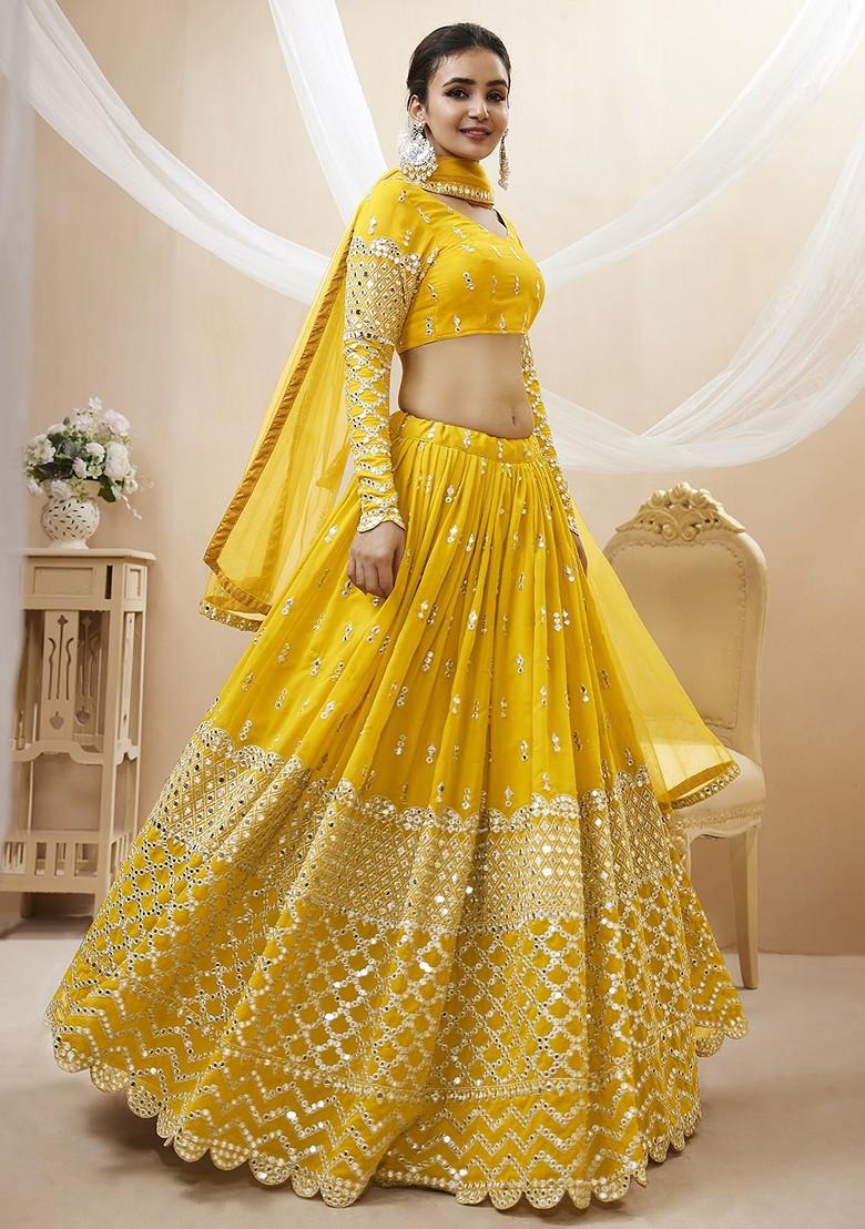 Yellow Emboridered Blended Lehenga Choli - Indya