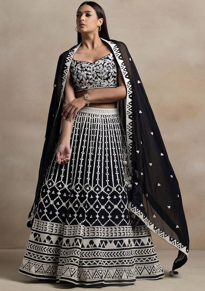 Black Emboridered Blended Lehenga Choli - Indya