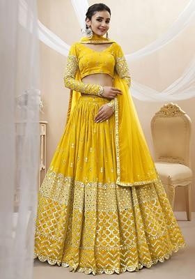 Yellow Emboridered Blended Lehenga Choli