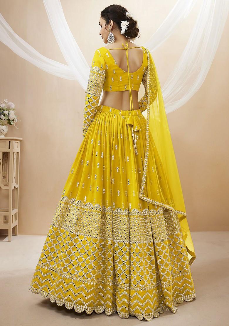 Yellow Emboridered Blended Lehenga Choli - Indya