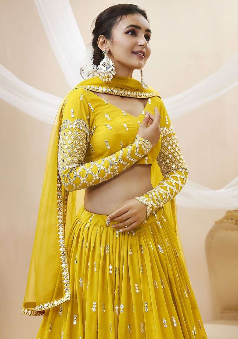 Yellow Emboridered Blended Lehenga Choli - Indya