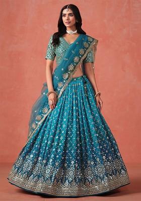 Teal Emboridered Blended Lehenga Choli
