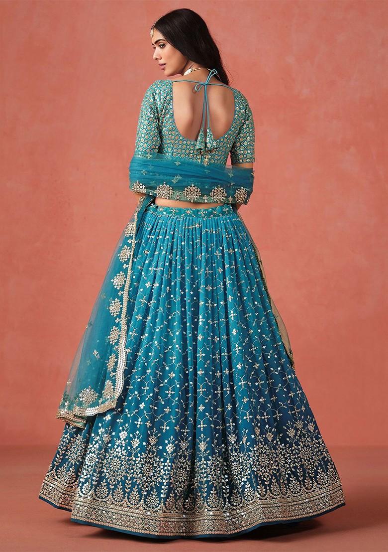 Teal Emboridered Blended Lehenga Choli - Indya