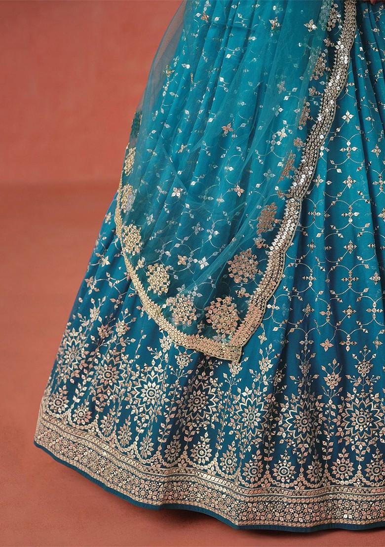 Teal Emboridered Blended Lehenga Choli - Indya