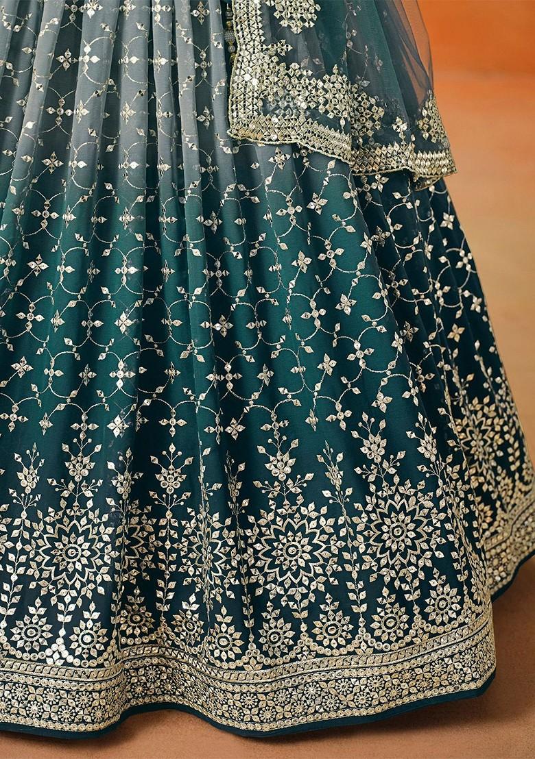 Blue Emboridered Blended Lehenga Choli - Indya