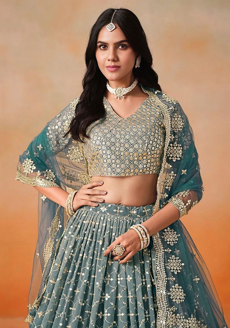 Blue Emboridered Blended Lehenga Choli - Indya