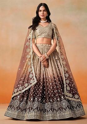 Brown Emboridered Blended Lehenga Choli