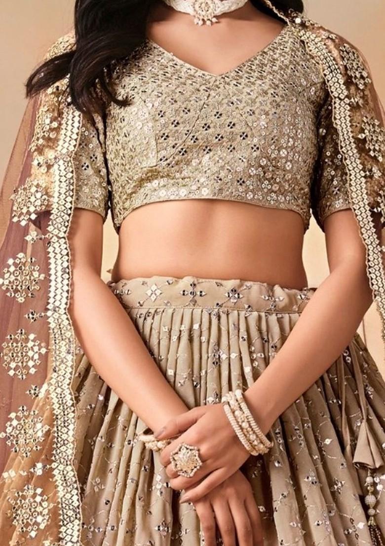 Brown Emboridered Blended Lehenga Choli - Indya