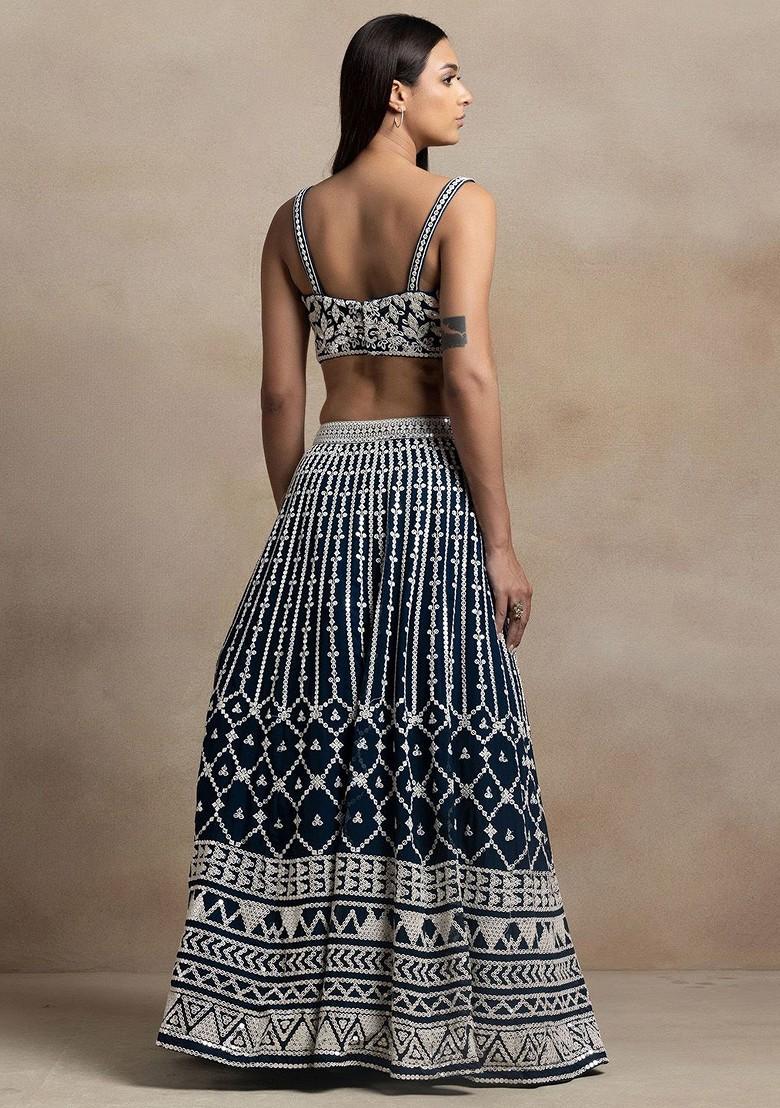 Blue Emboridered Blended Lehenga Choli - Indya