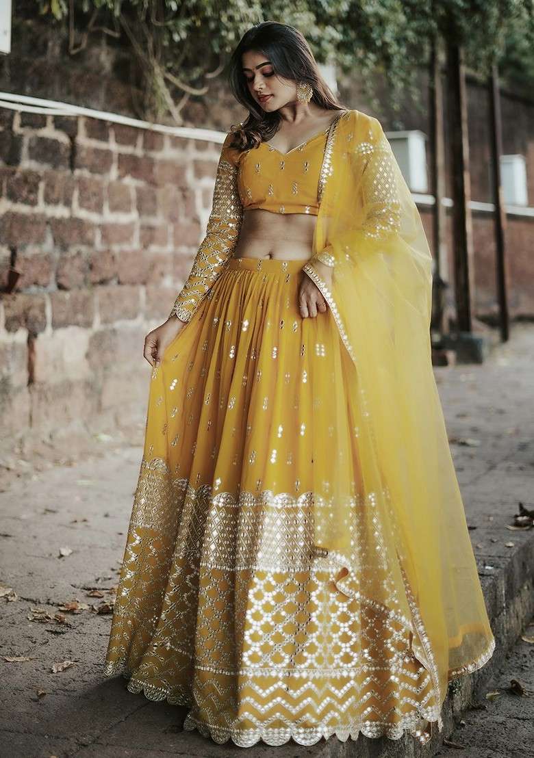 Yellow Emboridered Blended Lehenga Choli - Indya