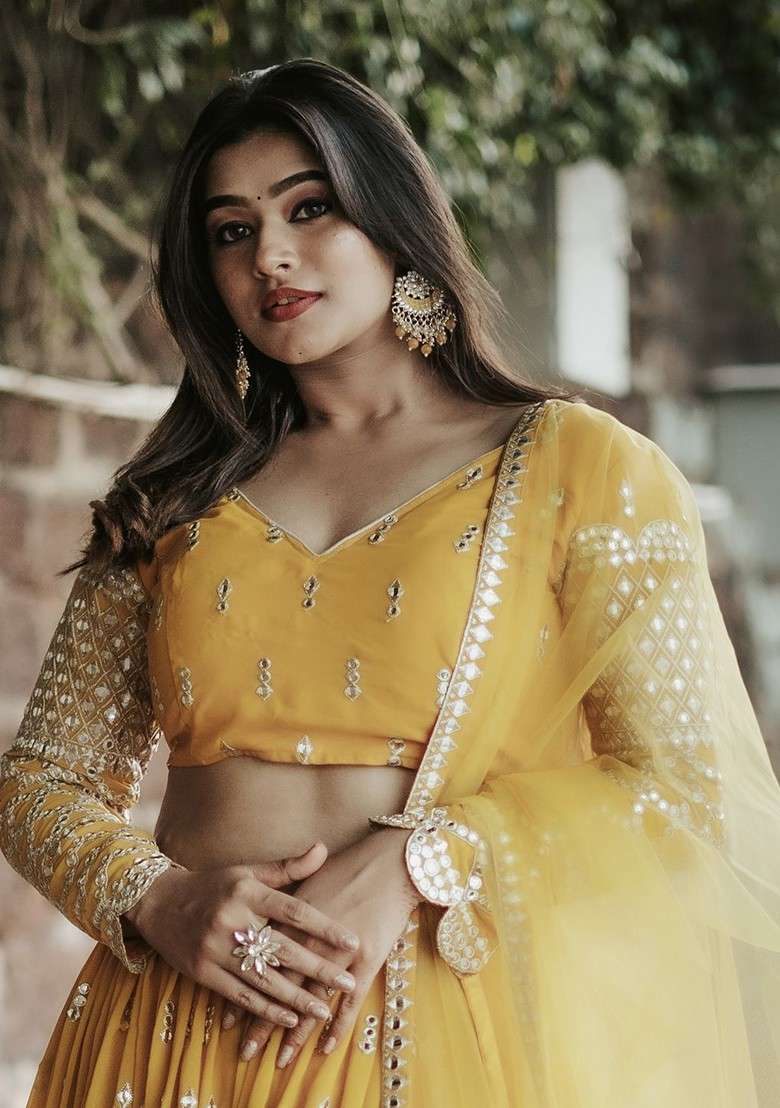 Yellow Emboridered Blended Lehenga Choli - Indya
