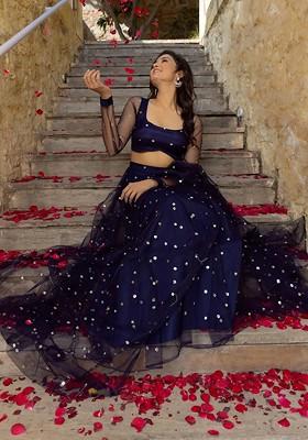 Navy Blue Emboridered Blended Lehenga Choli