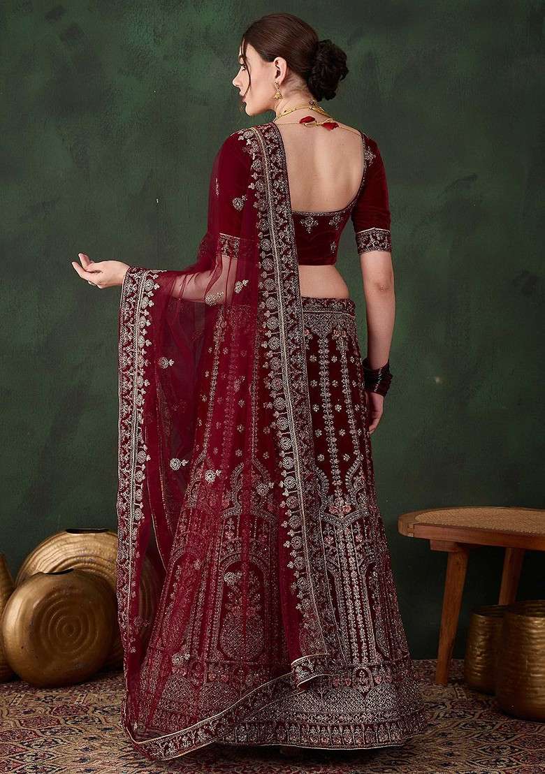 Maroon Emboridered Blended Lehenga Choli - Indya